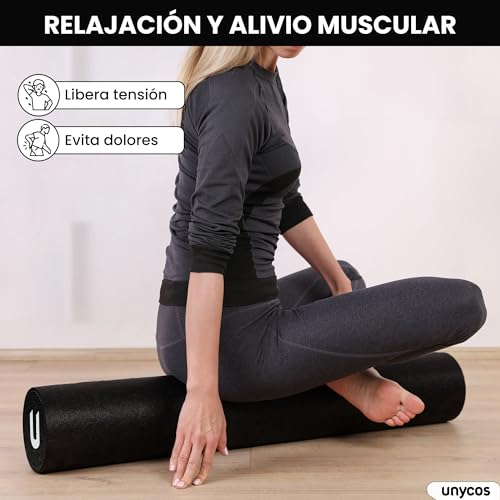 unycos - Foam Roller EPP, Rodillo de Espuma EPP para Masaje Muscular, Longitud 90 cm, Ø 15cm, Cilindro Ligero para Aliviar Puntos Gatillo, Fitness, Yoga y Pilates (Negro)