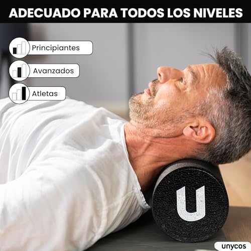 unycos - Foam Roller EPP, Rodillo de Espuma EPP para Masaje Muscular, Longitud 90 cm, Ø 15cm, Cilindro Ligero para Aliviar Puntos Gatillo, Fitness, Yoga y Pilates (Negro)