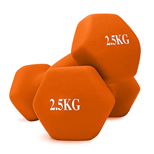 unycos - Juego de 2 Mancuernas Antideslizantes de Neopreno 2,5kg con Diseño Hexagonal Anti-Rodadura, Ergonómicas, Pesas para Entrenamiento de Fuerza, Fitness y Pilates, Gimnasio en Casa