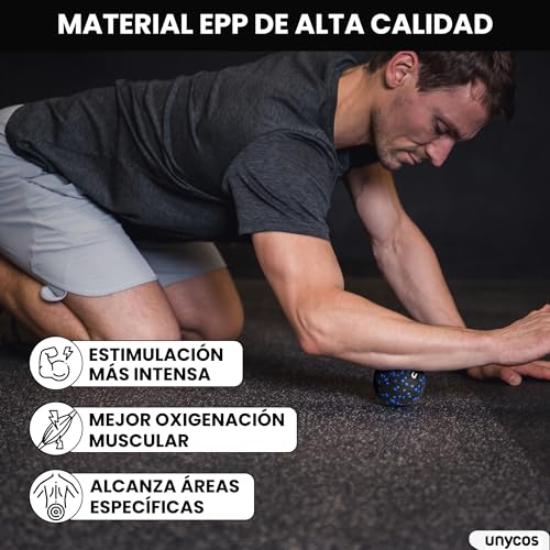 unycos - Kit de EPP 4 en 1, Rodillo de Masaje Muscular, Foam Roller Pequeño y Bolas de Masaje en Espuma EPP, Ideales para Ejercicios de Yoga, Pilates, Fitness, Recuperación Muscular