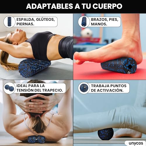 unycos - Kit de EPP 4 en 1, Rodillo de Masaje Muscular, Foam Roller Pequeño y Bolas de Masaje en Espuma EPP, Ideales para Ejercicios de Yoga, Pilates, Fitness, Recuperación Muscular