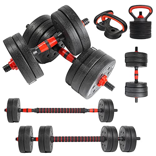 unycos - Kit de Mancuernas Ajustables de 10 kg, Juego de Pesas de PVC-Cemento con Barra Ergonómica y Soporte para Flexiones, Mangos Antideslizantes, Gimnasio en Casa para Hombres y Mujeres