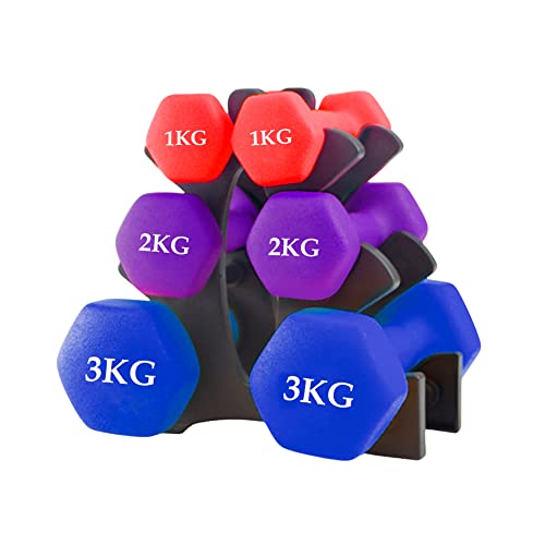 unycos - Kit de Mancuernas de Neopreno Hexagonales Antideslizantes 1kg, 2kg y 3kg (Vendido en Pares), Anti-Rodadura, Juego de Pesas para Entrenamiento de Fuerza, Fitness y Pilates, Gimnasio en Casa