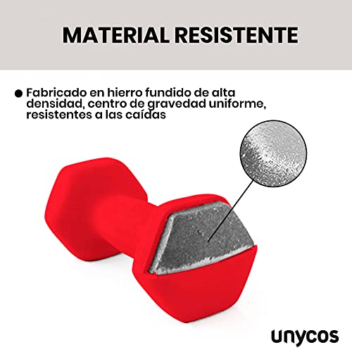 unycos - Kit de Mancuernas de Neopreno Hexagonales Antideslizantes 1kg, 2kg y 3kg (Vendido en Pares), Anti-Rodadura, Juego de Pesas para Entrenamiento de Fuerza, Fitness y Pilates, Gimnasio en Casa