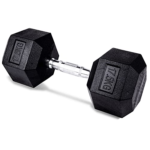 unycos - Mancuerna Hexagonal, Ergonómica y con Empuñadura Cromada - Revestimiento de Goma - Fitness y Gimnasio en Casa, Pesa Corta para Entrenamiento Funcional | Cross-Training (1 und x 17,5Kg)