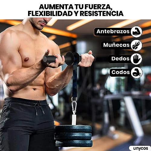 unycos - Rodillo de Acero para Muñeca y Antebrazo, Polea con Carga Máxima de 60 kg para Fortalecer Tríceps, Bíceps, Pectorales, Dorsales, Ejercitador de Brazos, Gimnasio en Casa, Fitness