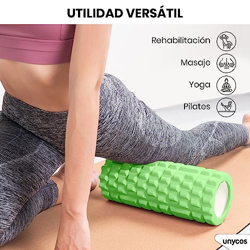 unycos - Rodillo para Masajes Musculares, Cilindro de Gomaespuma para Fitness, Terapia con Foam Roller Ultraligero, Herramienta de Automasaje para Mayor Recuperación y Flexibilidad (Verde)