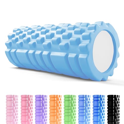 unycos - Rodillo para Masajes Musculares, Cilindro de Gomaespuma para Fitness, Terapia con Foam Roller Ultraligero, Herramienta de Automasaje para Mayor Recuperación y Flexibilidad (Azul Claro)