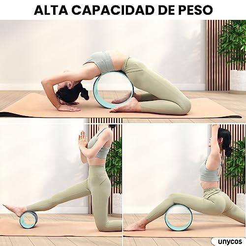 unycos - Ruedas de Yoga Antideslizantes, Resistentes y Ligeras, Kit de 3 Unidades 32 cm/26 cm/16,5 cm Accesorios para Estirar la Espalda, Mejorar la Flexibilidad y Aliviar el Dolor (Light Green)