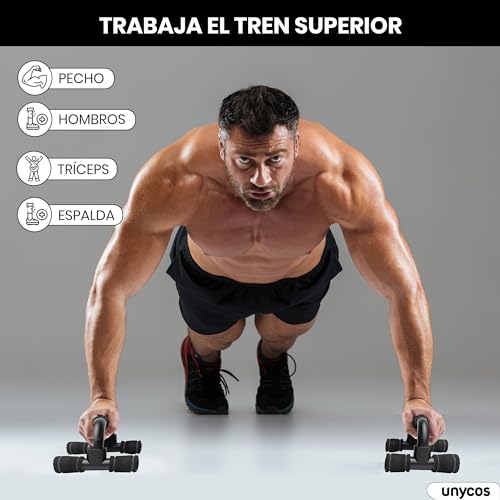 unycos - Soportes para Flexiones, Push Up Bars, Barras Paralelas con Mango Ergonómico de Espuma, Entrenamiento de Fuerza-Fitness, Gimnasio en Casa, Ejercicios para Brazos, Pecho y Hombros (Negro)