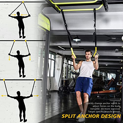 UONNER Kit de entrenamiento de suspensión, sistema de correa de entrenamiento para el cuerpo, kit de resistencia para el hogar con asas de entrenamiento