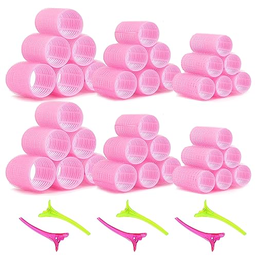 URAQT 42pcs Kit Rulos Pelo Grandes sin Calor con 36 Bigudies Autoadhesivas y 6 Pinzas, Hair Rollers Auto Agarre, Rizador de Peluqueria Salón y Hogar