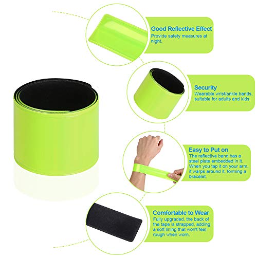 URAQT Bandas Reflectoras, 12PCS Brazalete Reflectante Altamente Reflexivo, Bandas de Muñeca/Tobillo, Blanco Banda de Seguridad Reflectantes a Presión, Bandas de Neón para Running, Ciclismo, Niños