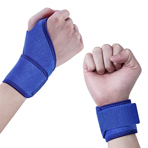 URAQT Muñequera Tunel Carpiano, 2pcs Ajustable Muñequera Transpirable, Neopreno Muñequeras Deportivas, Soporte de Muñeca para Musculación, Boxeo, Calistenia, Gym, Previene Tendinitis, Unisex(Azul)