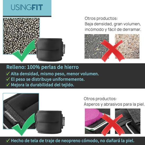 USINGFIT Pesas para Tobillos Tobilleras con Peso Lastres Tobillos 2 * 0,5kg / 2 * 1kg / 2 * 1,5kg / 2 * 2kg / 2 * 3kg Pesas Muñecas Pesas Piernas Pesas Tobillo Muñequeras Peso Lastradas (2 * 3kg)