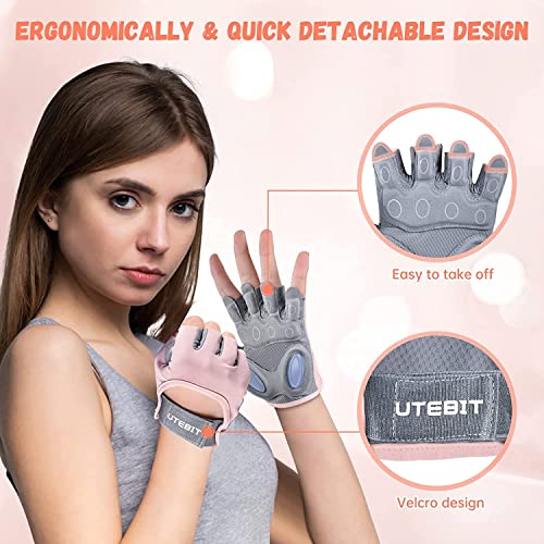 UTEBIT Guantes de Gimnasio para Mujer, Gym Guantes Transpirable Antideslizante con Protección Completa de Muñeca y Palma, para Ciclismo, Levantamiento de Pesas, Musculación, Fitness