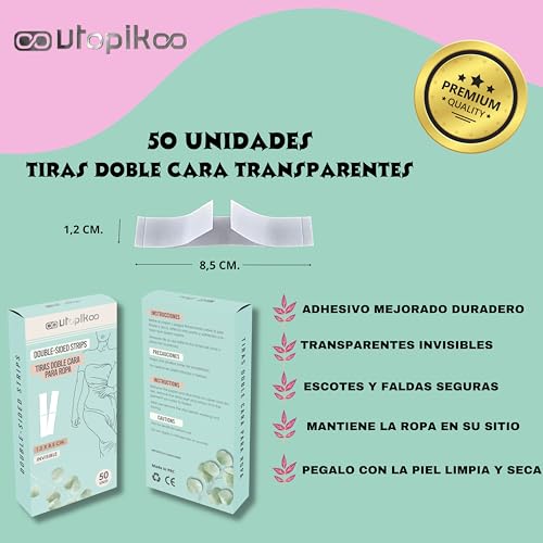 UTOPIKOO Boob Tape.Cinta Adhesiva Pecho 5m+2 Pezoneras Adhesivas Invisibles Silicona Reutilizables 8,5 cm.+10 Cubre Pezones Saten+50 Cinta Doble Cara Ropa y Piel+Tijeras+ Bolsita Viaje- Set Premium