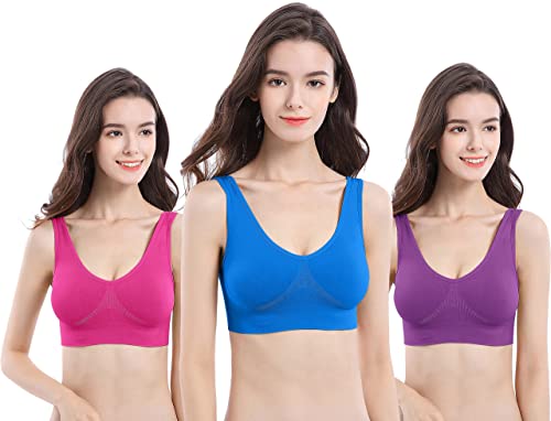 UtopyaUK 3 Sujetadores de Comodidad para Mujeres, sin Costuras, Sujetador sin Costuras, Sujetador de Yoga,Sujetador Deportivo sin Cables (XXL, 1 Rosa 1 Púrpura 1 Azul)