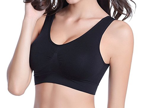 UtopyaUK Paquete de 3 Sujetadores cómodos Acolchados para Mujeres y niñas con Almohadillas para Yoga Bralette de elástico Chaleco Deportivo (3XL, 3 Negro)