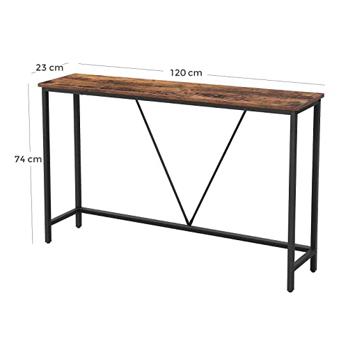 Vasagle Consola, Mesa de Entrada, Marco de Acero Estable, para Dormitorio, Salón, Estilo Industrial, Marrón Rústico y Negro, Madera de ingeniería aleado, 120 x 23 x 74