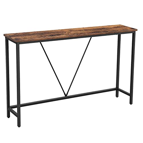 Vasagle Consola, Mesa de Entrada, Marco de Acero Estable, para Dormitorio, Salón, Estilo Industrial, Marrón Rústico y Negro, Madera de ingeniería aleado, 120 x 23 x 74