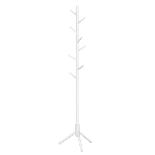 VASAGLE Perchero de Pie, Perchero de Madera Maciza, Perchero en Forma de Árbol, 8 Ganchos, 3 Alturas Ajustables, para Ropa, Sombrero y Bolso, para Salón, Dormitorio y Oficina, Blanco RCR04WT