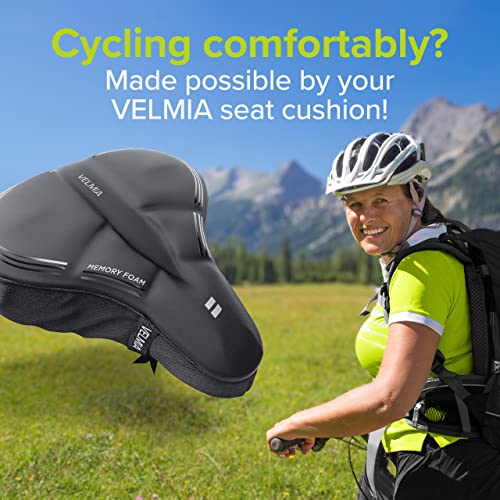 VELMIA Almohadilla Asiento Bicicleta Hecha de Cómoda Espuma Viscoelástica I Funda Asiento Bicicleta, Funda Sillín Bicicleta para Mujeres y Hombres I Cojín Ergonómico para Asiento para Bicicleta