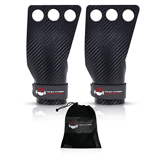 VELSIA Calleras para Crossfit - Carbon Fiber Grips 3H, Calleras Crossfit Mujer y Hombre, Guantes para Crossfit, Guantillas Crossfit, Gimnasio, Training, Calistenia,Box (L)