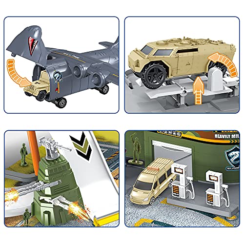 Veluoess Juego de Juguetes de Base Militar, Juego de Base de Combate Militar con VehíCulos, Tanque, AvióN de Guerra, HelicóPteros, Juego de Juguetes de Base Ejército NiñOs 3+