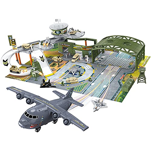 Veluoess Juego de Juguetes de Base Militar, Juego de Base de Combate Militar con VehíCulos, Tanque, AvióN de Guerra, HelicóPteros, Juego de Juguetes de Base Ejército NiñOs 3+