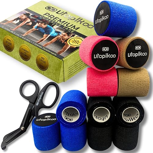 Venda Cohesiva Elastica Autoadhesiva. Tape Crossfit 12 Rollos 5 cm. x 4,5 m. Vendas Autoadhesivas -Vendaje de Esparadrapo deportivo Autoadhesivo -Protector Dedos Mano(SURTIDO)