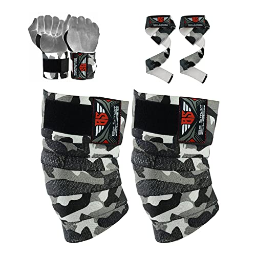 Vendas elásticas para rodillas, físico culturismo, gimnasio, entrenamiento. Cinta de apoyo para pierna, muñeca, hombre, Gray Camo, talla única