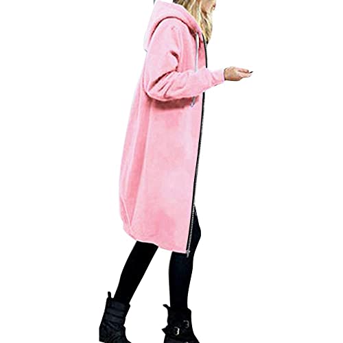 Venta con capucha de cordón para mujer con capucha con cremallera de moda y abrigo largo chic y elegante otoño invierno de gran tamaño chaqueta sudaderas de manga larga casual Streetwear color sólido,