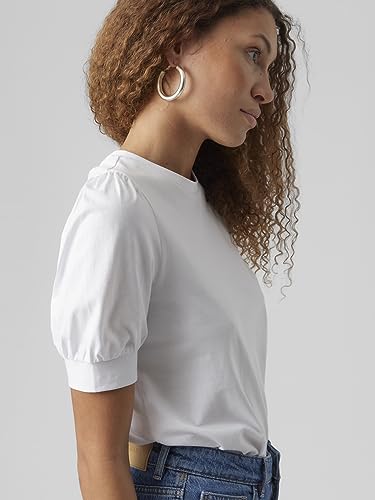 VERO MODA Vmkerry VMA Jrs Noos-Camiseta de Manga Corta con Cuello Redondo, Blanco Brillante, M para Mujer