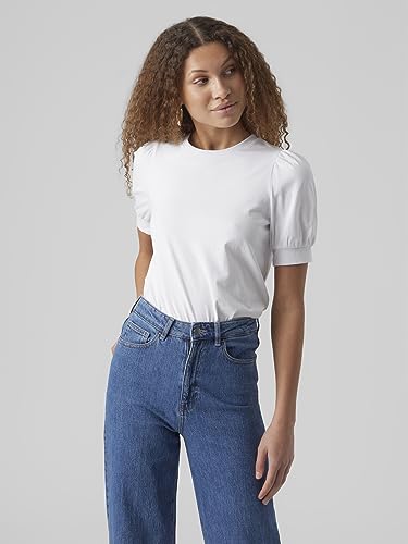 VERO MODA Vmkerry VMA Jrs Noos-Camiseta de Manga Corta con Cuello Redondo, Blanco Brillante, M para Mujer