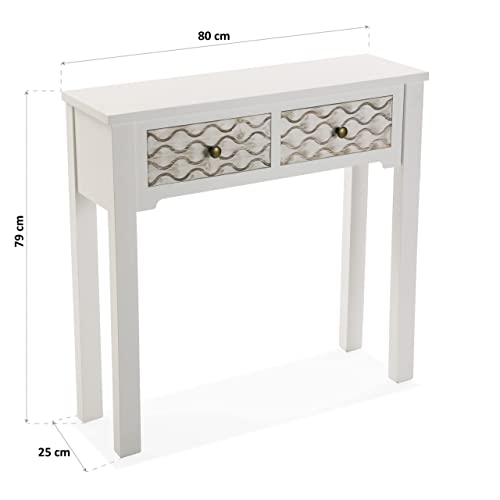 Versa Safira Mueble Recibidor Estrecho para Entrada o Pasillo, Mesa Consola, con 2 cajones, Medidas (Al x L x An) 79 x 25 x 80 cm, Madera, Color Blanco y Marrón