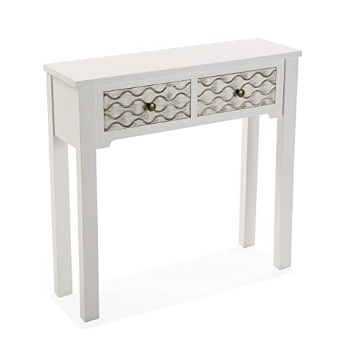 Versa Safira Mueble Recibidor Estrecho para Entrada o Pasillo, Mesa Consola, con 2 cajones, Medidas (Al x L x An) 79 x 25 x 80 cm, Madera, Color Blanco y Marrón