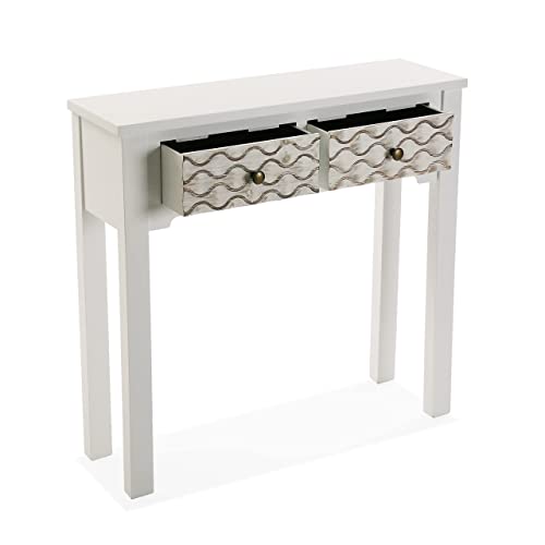 Versa Safira Mueble Recibidor Estrecho para Entrada o Pasillo, Mesa Consola, con 2 cajones, Medidas (Al x L x An) 79 x 25 x 80 cm, Madera, Color Blanco y Marrón