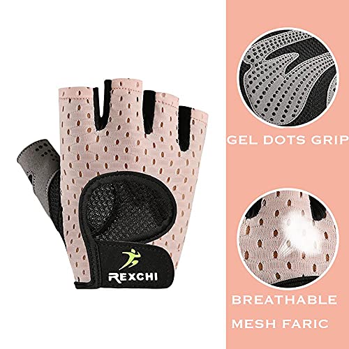 VERTAST Guantes de Gimnasio Fitness, Acolchados Extra Agarre protección de la Palma para Ejercicio Kettlebells Entrenamiento Ciclismo para Hombres y Mujeres, Rosado, L