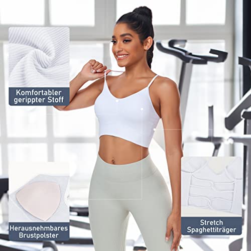 Vertvie Sujetador deportivo para mujer, con un solo hombro, sexy, sin aros, para entrenamiento, acolchado, push up, cómodo, para yoga, fitness, entrenamiento, apoyo medio, Negro + blanco, M