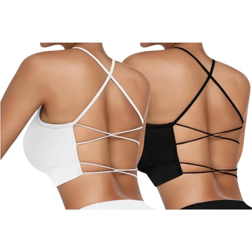 Vertvie Sujetador deportivo para mujer, con un solo hombro, sexy, sin aros, para entrenamiento, acolchado, push up, cómodo, para yoga, fitness, entrenamiento, apoyo medio, Negro + blanco, M