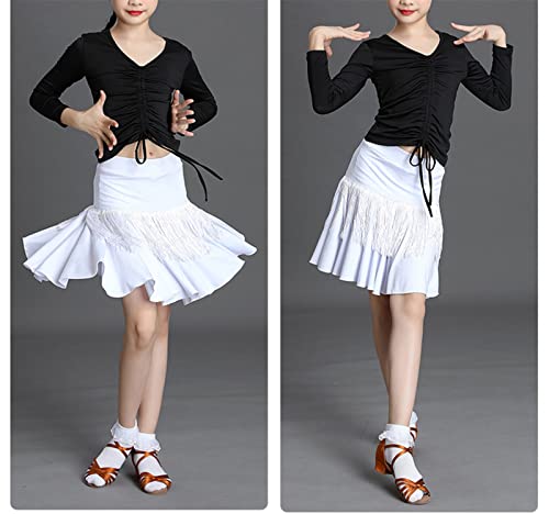 Vestido De Dos Piezas para Niñas Top De Ropa De Baile Contemporáneo para Niños con Conjunto De Falda, Vestido De Baile Latino con Flecos para Salón De Baile Samba Chacha Falda De Práctica De Baile