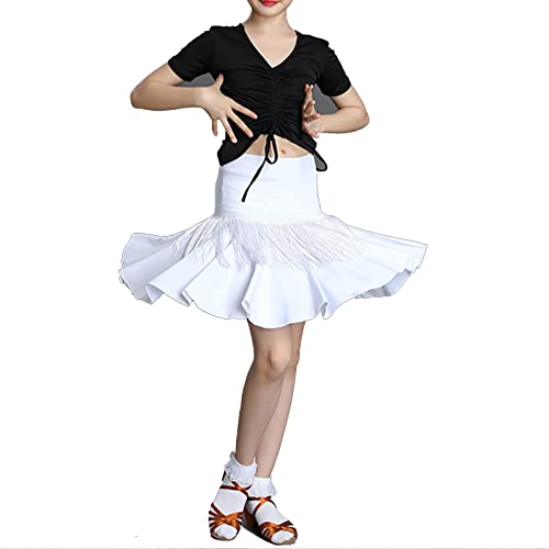 Vestido De Dos Piezas para Niñas Top De Ropa De Baile Contemporáneo para Niños con Conjunto De Falda, Vestido De Baile Latino con Flecos para Salón De Baile Samba Chacha Falda De Práctica De Baile