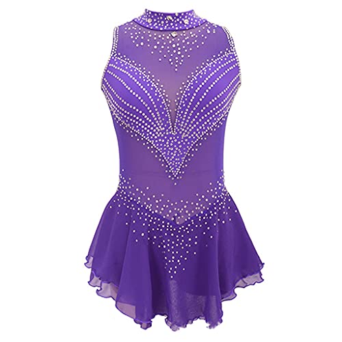 Vestido de patinaje artístico Leotardo sin mangas Chicas Ballet Vestido de baile Recorte de empalme hacia atrás Gimnasia Falda de patinaje Competencia Sencillo Generoso