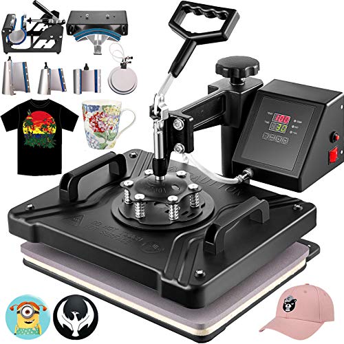 VEVOR 8 en 1 Máquina de Impresión de Calor de 38 X 30 cm con Pantalla LED Digital Color Negro para sombreros gorras camisetas tazas plato