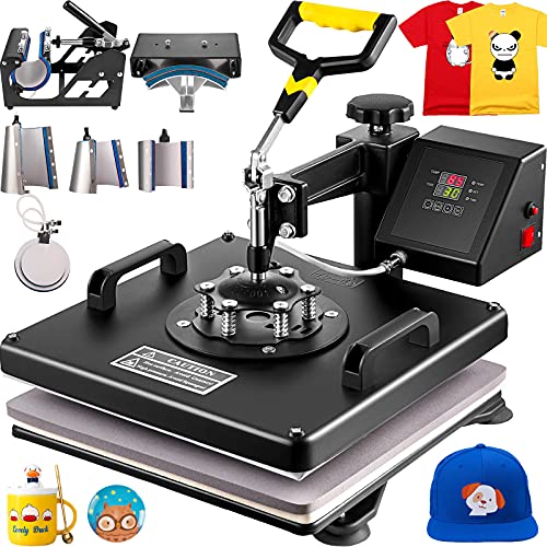 VEVOR 8 en 1 Máquina de Prensa de Calor Transferencia Digital Máquina de Sublimación 38 x 38 cm, Prensadora de Calor para Camiseta Taza Sombrero Gorra con Placa Ajustable Multifuncional Color Negro