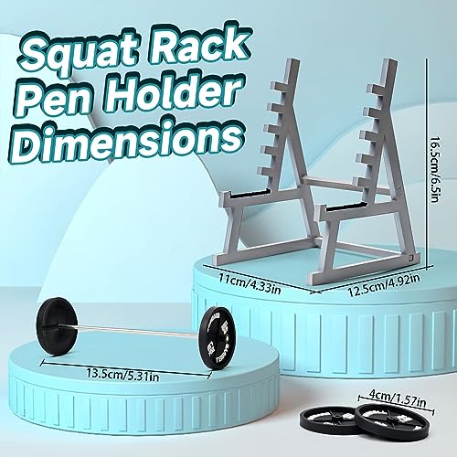 Vibbang Portalápices para Sentadillas, Soporte Divertido para Bolígrafos con Barra para Pesas, Mini Portalápices para Tema de Gimnasio, para Entusiastas del Fitness y del Levantamiento de Pesas (A)