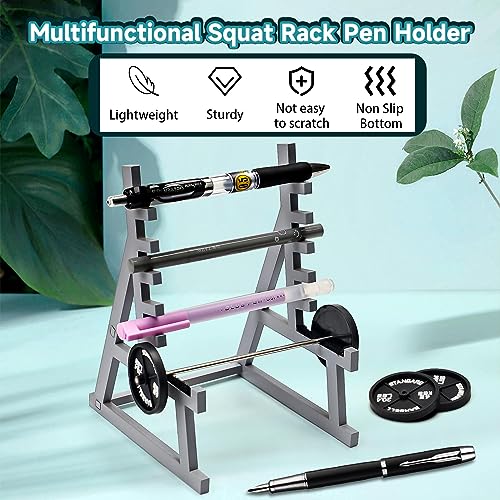 Vibbang Portalápices para Sentadillas, Soporte Divertido para Bolígrafos con Barra para Pesas, Mini Portalápices para Tema de Gimnasio, para Entusiastas del Fitness y del Levantamiento de Pesas (A)