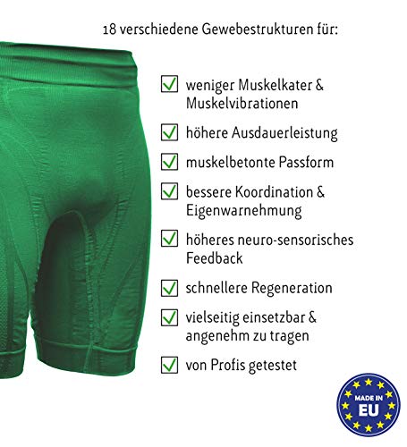 VibroShield Pantalones de compresión Hombres Cortos, Shorts, con 18 estructuras de Tela, Tela Funcional de 2 Capas, Cintura con cordón (Verde, XL)