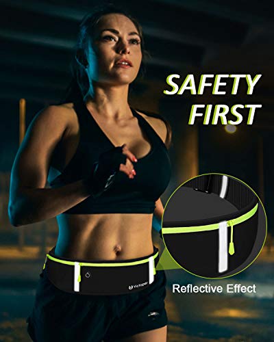 Victoper Riñoneras Running,Riñonera Deportiva para Hombres Mujeres Cinturón para Correr Ajustable con Tiras Reflectantes,Cinturon Running con Orificio Auriculares,Viajar,Ejercicio,Correr,Negro